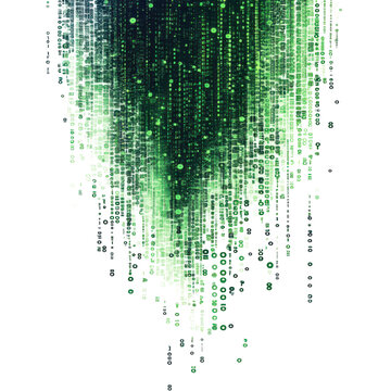 Green digital code matrix on transparent background
