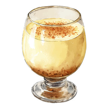 Watercolor illustration of Eggnog, vector artwork, isolated on white background.