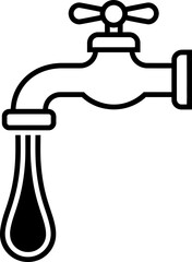 Water tap with dripping drop symbol in black and white minimalist style. Minimal outline icon for plumbing, water conservation. Vector illustration