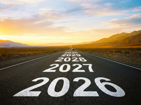 Open road with years 2026 to 2030 symbolising future journey and progress