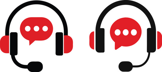 Customer support headset icons with speech bubble for call center, telemarketing, and online help desk.