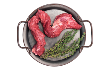 Raw Beef Machete Skirt Steak, fresh marble meat with herbs isolated on white background