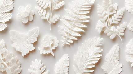 Delicate White Decorative Leaves and Flowers for Elegant Backgrounds
