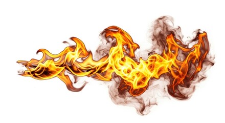 A fiery flame with swirling smoke against a white background.