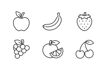fresh fruit icon, line and flat icons set, editable stroke isolated on white, linear vector outline illustration, symbol logo design style