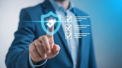 Businessman activating security system on digital interface