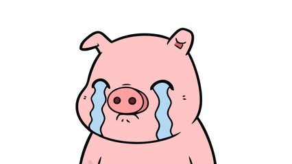 Naklejka premium Sad Pig Cartoon Character Crying