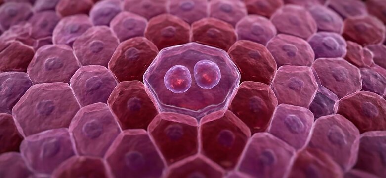 Binucleated Hepatocyte in Liver Tissue: 3D Histological Visualization of Polyploidy and Regeneration showing Hexagonal Cellular Structure