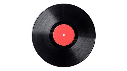 Vinyl record with a red label isolated on transparent background