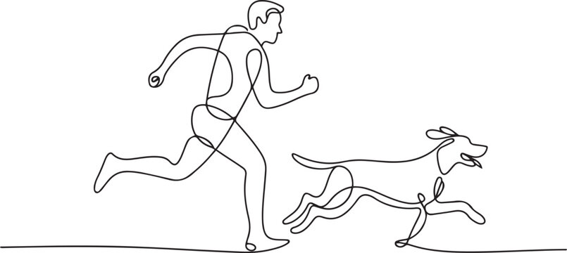 Man running with dog continuous line drawing vector illustration.one line  vector illustration  with out background