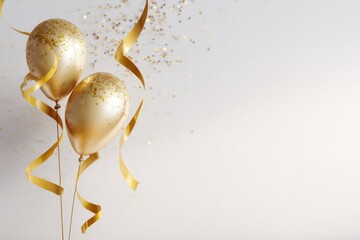 Golden Balloons With Ribbons and Confetti Celebration Decor For Party Or Festive Occasion