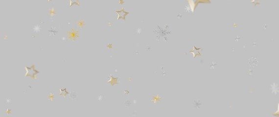 Abstract background of golden stars and snowflakes, perfect for holiday greetings and winter themes. © vegefox.com