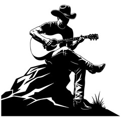 Cowboy playing guitar on rock music
