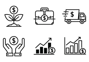 Collection of finance and business icons with dollar signs