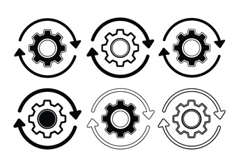 Set of gear icons with circular arrows, representing processes and workflow