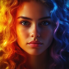 Woman with long colored hair