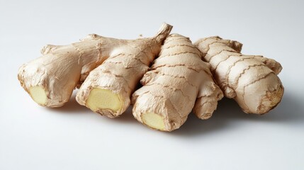 Fototapeta premium Fresh Ginger Roots on White Background