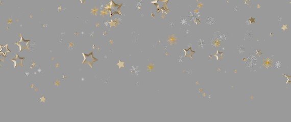 Festive gold stars and snowflakes falling on a gray backdrop. Perfect for holiday designs and celebr
