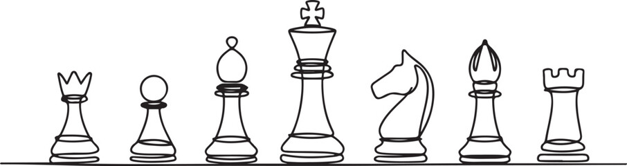 Continuous one line drawing of chess pieces.one line  vector illustration  with out background © Hossen