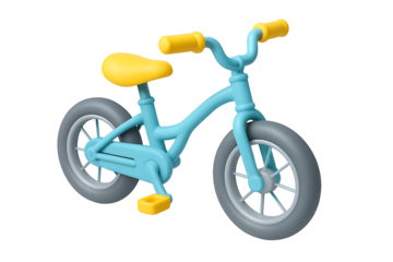 Blue and yellow kids bicycle isolated on transparent background