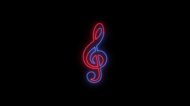 neon treble clef symbol with blue and red glow