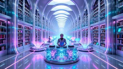 futuristic library transformed into a sound space