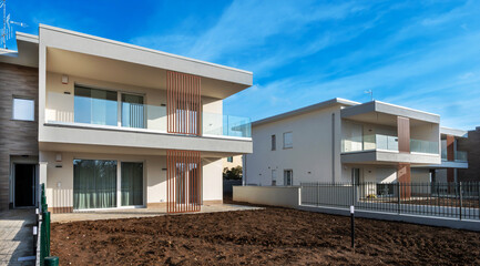 Modern residential buildings featuring contemporary architectural design