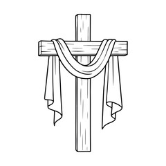 Wooden cross with white fabric