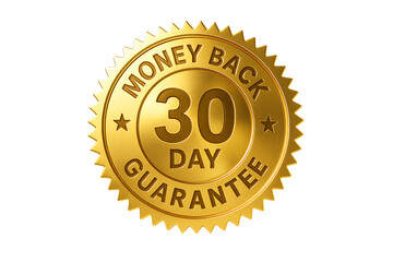 Gold 30 day money back guarantee badge isolated on transparent background