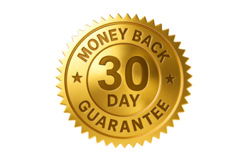 Gold 30 day money back guarantee badge isolated on transparent background