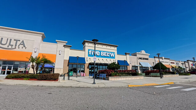 Lakeland Florida Five Below retail store blue sky retail strip mall
