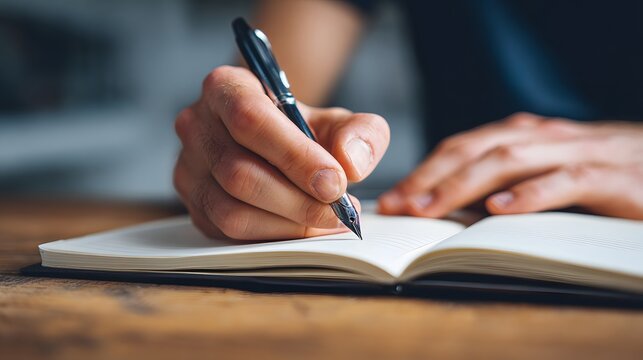 Opening a Blank Notebook and Placing a Pen for Focused Productivity