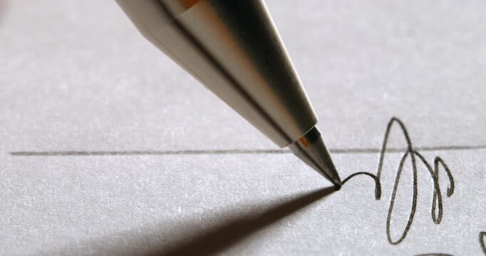 Slow Motion Macro Shot Of Hand Writing And Carrying A Pen On Paper At 1000 Fps. Concept Of Creativity, Mindfulness, Handwritten Words, Free Expression, Artistic Gesture And Human Connection