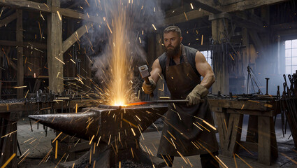 blacksmith working in his traditional workshop