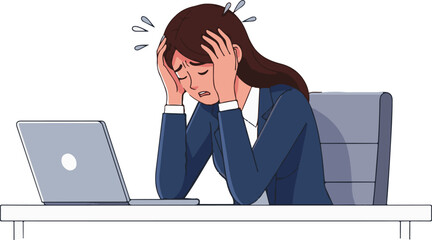 Work Stress Concept Cartoon Illustration, Business Problem Office Worker Character