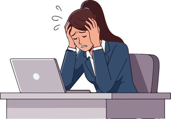 Work Stress Concept Cartoon Illustration, Business Problem Office Worker Character