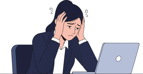 Work Stress Concept Cartoon Illustration, Business Problem Office Worker Character