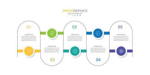Process business infographic thin line with square template design with icons and 5 options or steps.