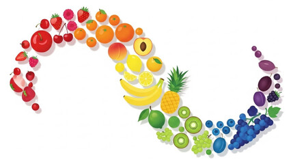 Rainbow Fruits Arranged in Wave Shape Isolated on White Vector Illustration © Arif