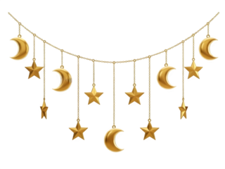 Golden celestial decoration isolated on transparent background