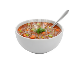 Hearty vegetable soup in a bowl isolated on transparent background