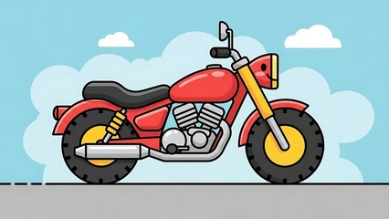Fototapeta premium Red cartoon motorcycle on blue background.