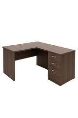 Wooden office L shaped desk isolated on transparent background