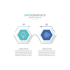 Business infographic design with 2 options. Vector thin line label with hexagons template.