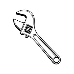 Obraz premium A detailed illustration of a classic adjustable wrench tool in black and white