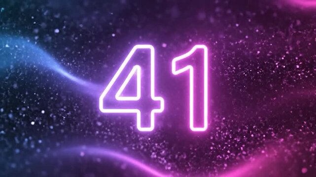 Neon Number 41 on Purple and Blue Waves
