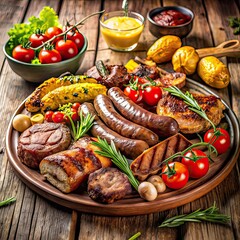 assorted barbecue platter with grilled chicken 
