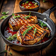 barbecue pork chops with caramelized sauce cast