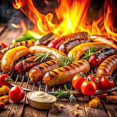 barbecue skewers with chicken beef and colorful 