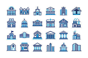 Collection of various building icons isolated on transparent background, Vector, illustration